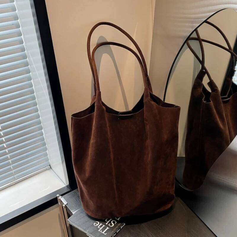 Retro Women's Shoulder Bags Suede Sewing Thread Zipper Versatile 2025 New Solid Colors High Capacity Casual Tote XJ260306