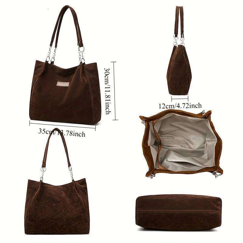 New faux suede women's single-shoulder large-capacity tote bag, retro and artistic handbag XJ260306