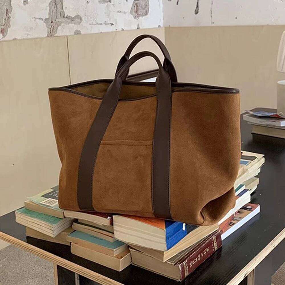 Tote for Women Solid Color Retro Suede Large Capacity Top Handle Bag Trendy Shopper Handbag Travel Purse XJ260306