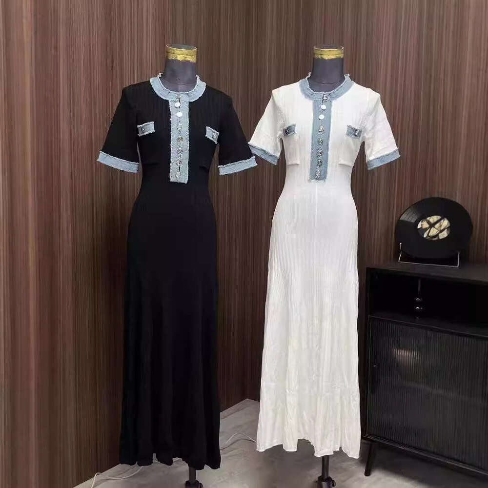 European and American socialite style summer new high-end short-sleeved waist-cinching mid-length dress with half-open collar