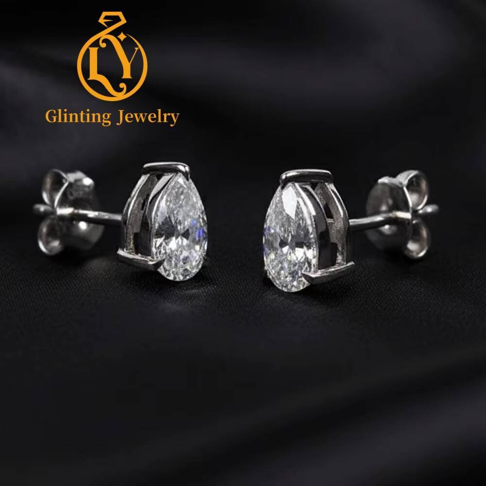 New Design Elegant Fashion Jewelry 10k 14k 18k Real Gold Drop Earring Pear Shape Lab Grown Diamond Earrings