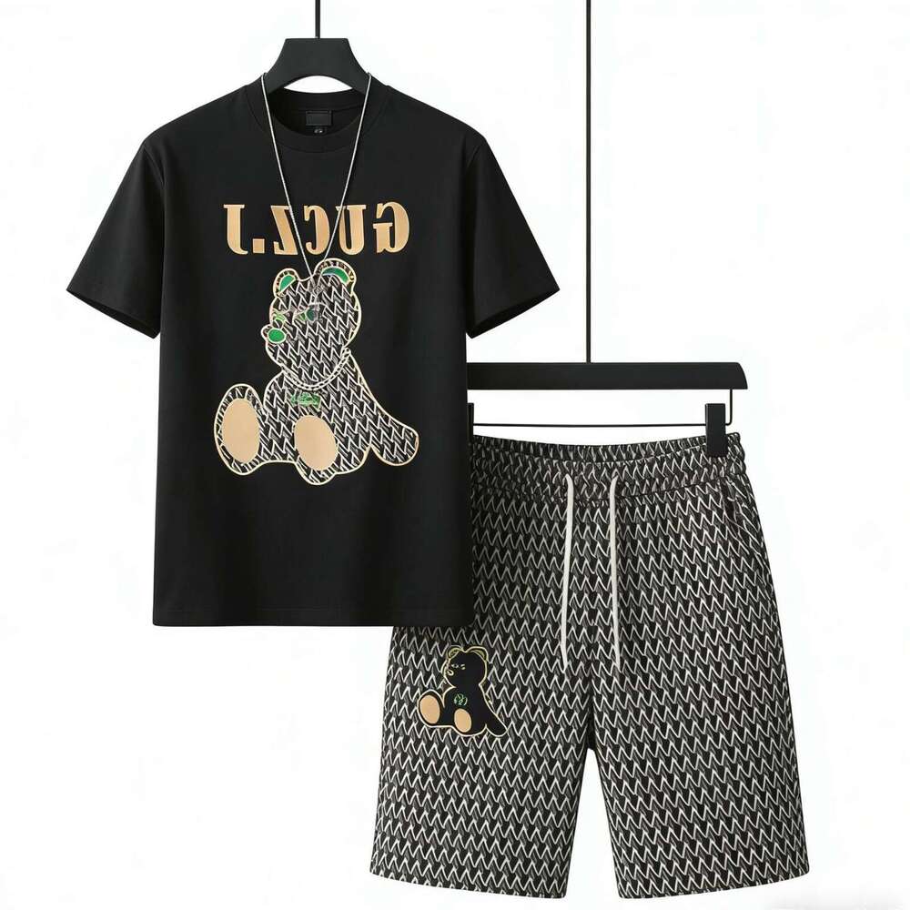 European Style Embroidered Sports Short-Sleeve Shorts Set For Men Trendy And Stylish Summer New Men's Outfit Luanyun
