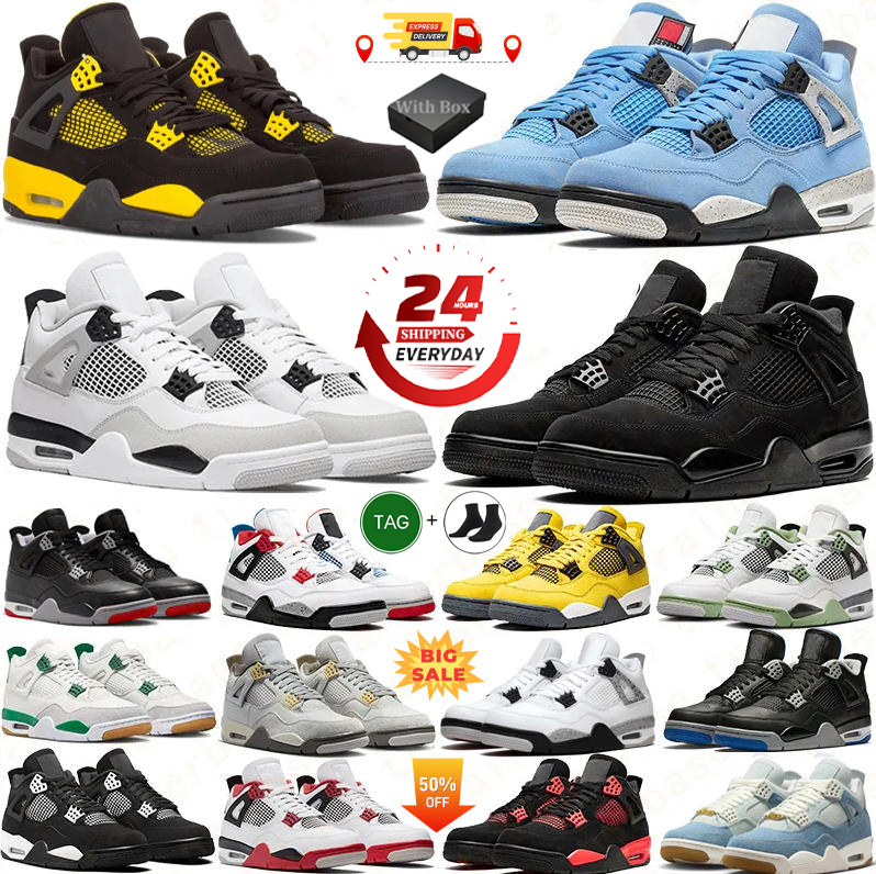 With box Designer 4s basketball shoes 4 for men women Black Cat 2025 White Cement Red Thunder j4 retro Cool Grey Metallic Lightning Bred University Blue Militay Sail