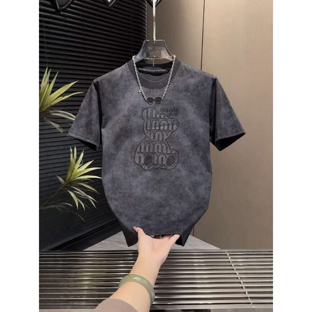 Summer New Fashion Couple Style T-Shirt With Rhinestone Print Round Neck Half Men's Casual Short Sleeve Trend Luanyun Luanyun