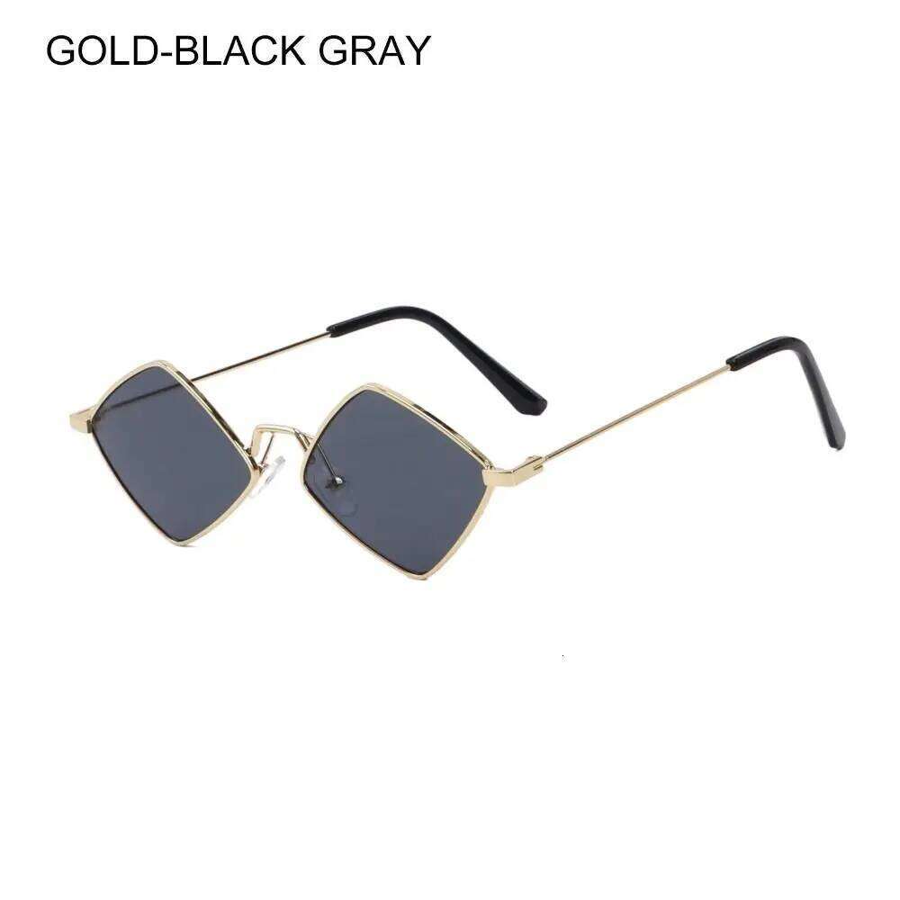 Hipster Polygon Women Irregular Vintage Small Frame Rhombus Ladies Sunglasses Shades Retro Alloy Eyewear Black Z260306