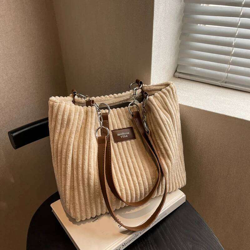 Corduroy Single Shoulder Handbag Cotton Shopping Bag Commuter Handbag, Suitable for Women's Daily Travel Use-ll XJ260306
