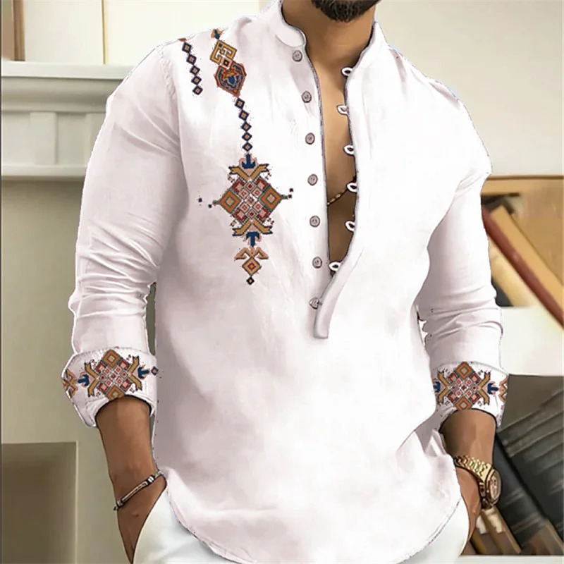 15-color mens shirt tribe pattern printing retro geometry leads outdoor street long-sleeved shirt super large size XS-6XL 260227