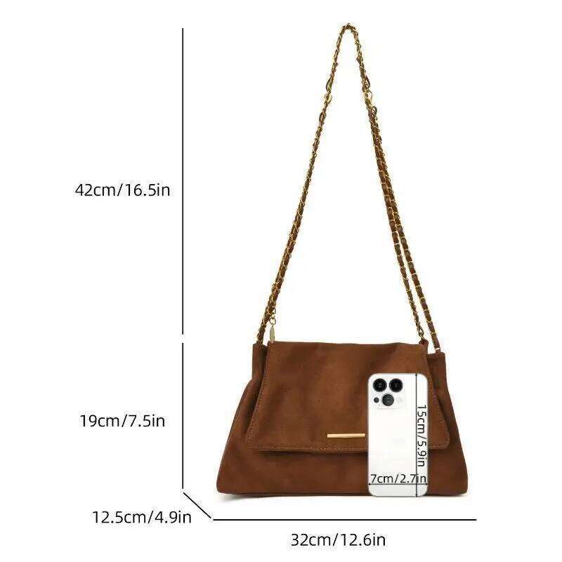 Fall Winter New Women's Tote Bag with Chain Strap, Suede Crossbody & Shoulder Handbag, Elegant Top-Handle Purse for Daily Use XJ260306