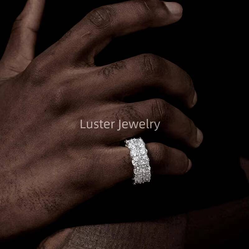 Luster Jewellery Sterling Wedding Band D White and Blue Moissanite 925 Men Silver Ring