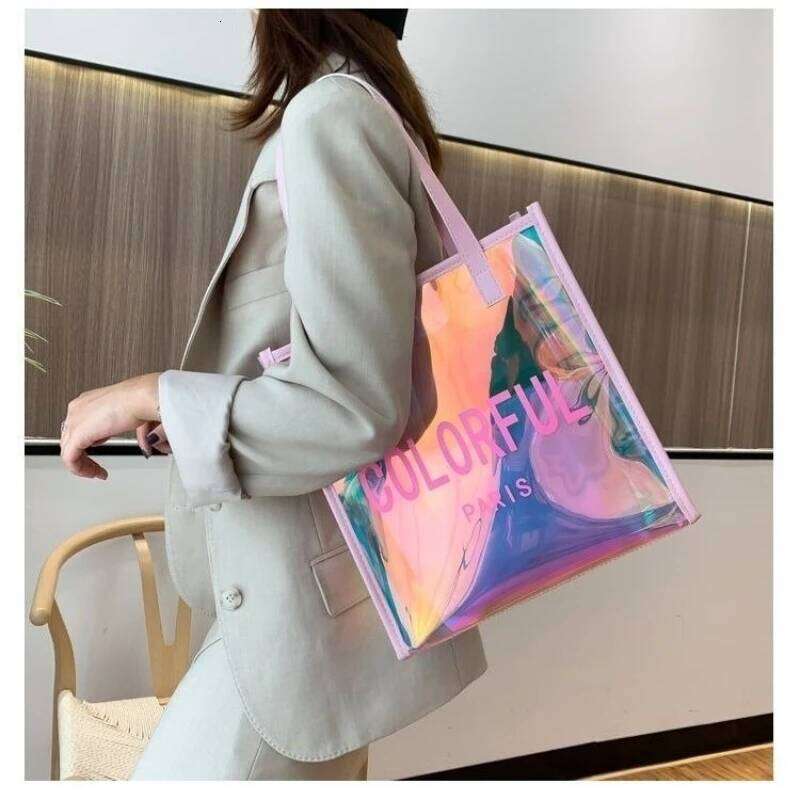 Women's Jelly Tote Waterproof Transparent PVC Laser Summer Trend Beach Large Capacity Shoulder Bag XJ260306