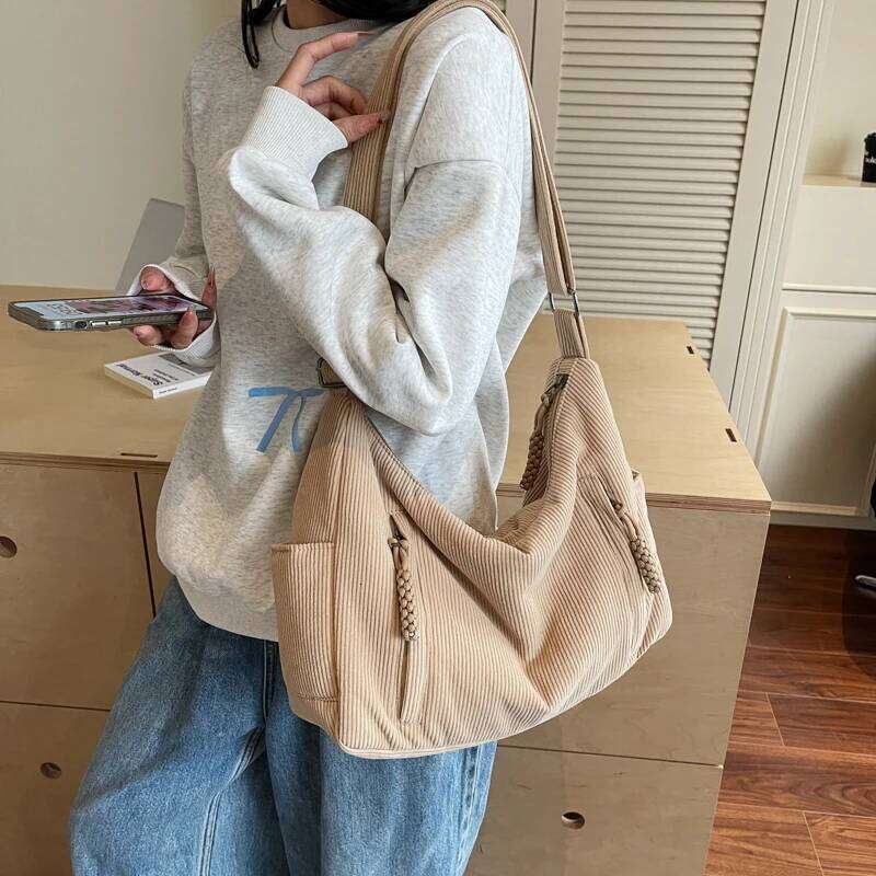 2025 Nnew Fashion Corduroy Shoulder Bags Large Capacity Women's Crossbody Bag Soft Casual Tote Handbag for Travel Work Daily Use XJ260306