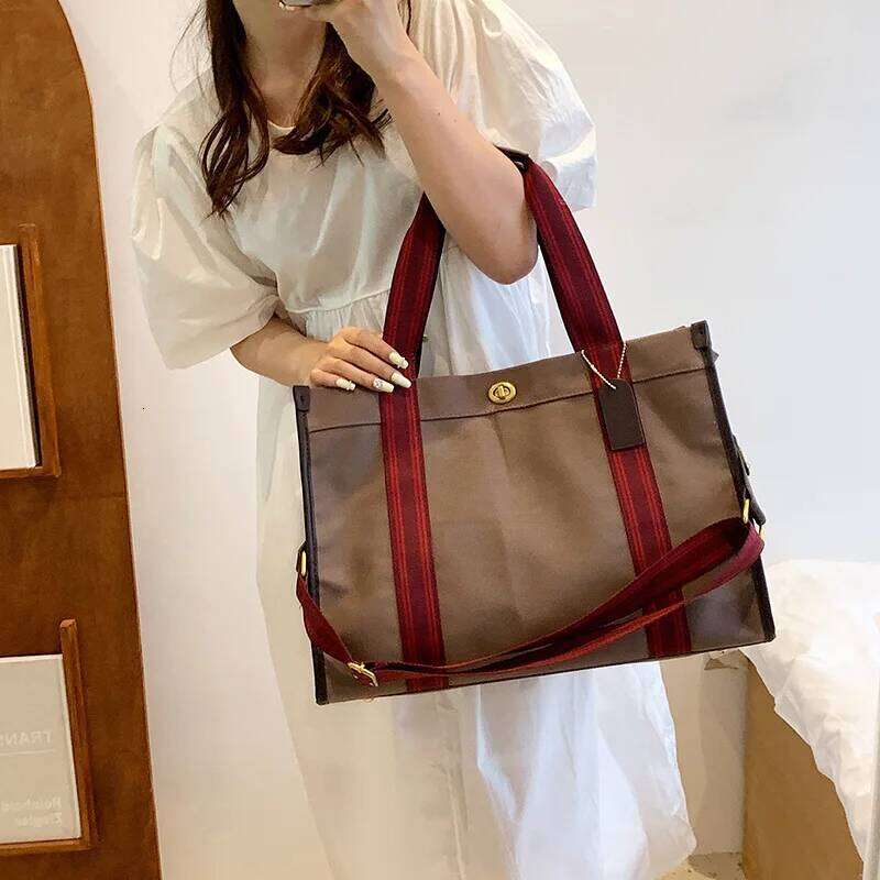 Quality Canvas Handbag For Women Large Capacity Contrast Color Wide Strap Shoulder Bags 2022 Designer Big Shopper Tote Bag XJ260306