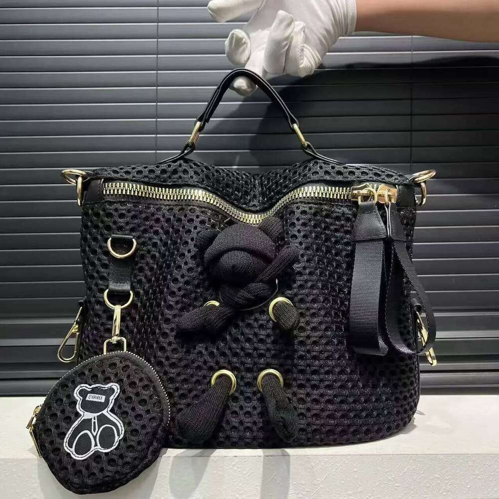 Ladies' fashionable retro stitched mesh handbag, cute and casual multi pocket shoulder bag XJ260306