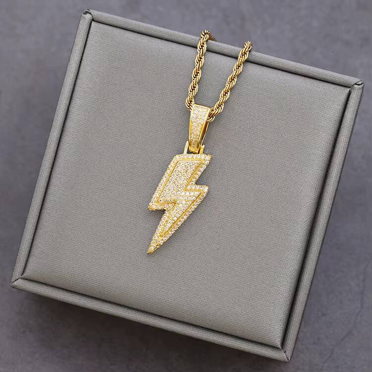 Yu Ying Lightning Pendant Yellow Gold Plated Solid Silver VVS Moissanite Diamond Pendant for Hiphop Mens