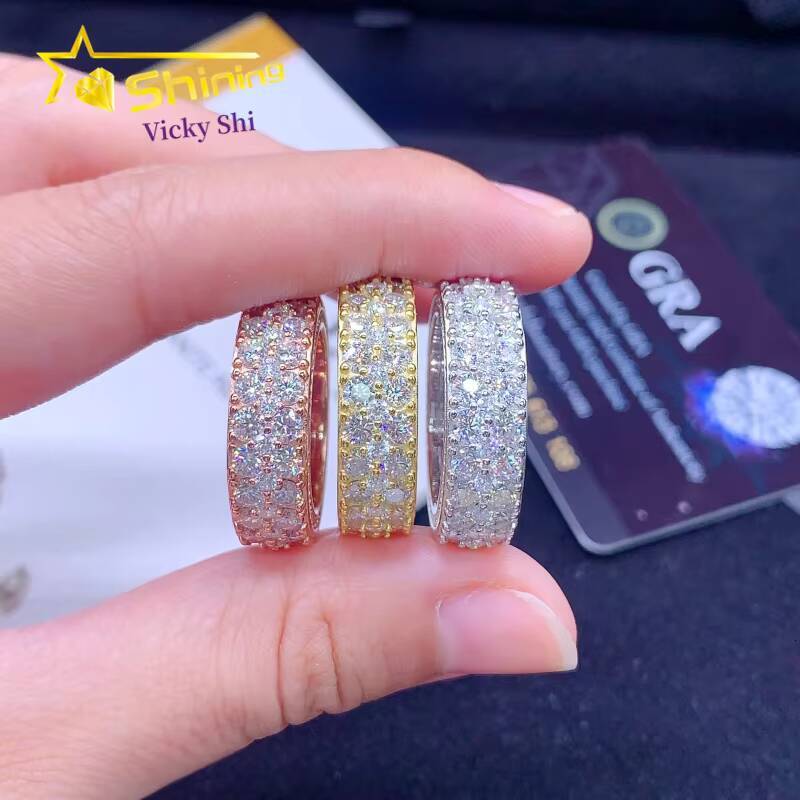 Wholesale Price Silver 925 Jewelry Ring Iced Out Two Rows VVS Moissanite Ring Men Hip Hop Rings GRA Certificated