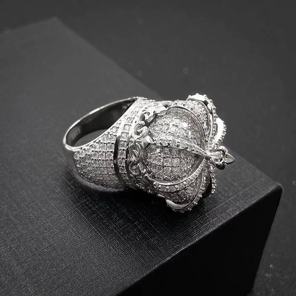 Luxury Mens 925 Silver VVS Moissanite Diamond Crown Design Ring High Quality Custom Jewelry