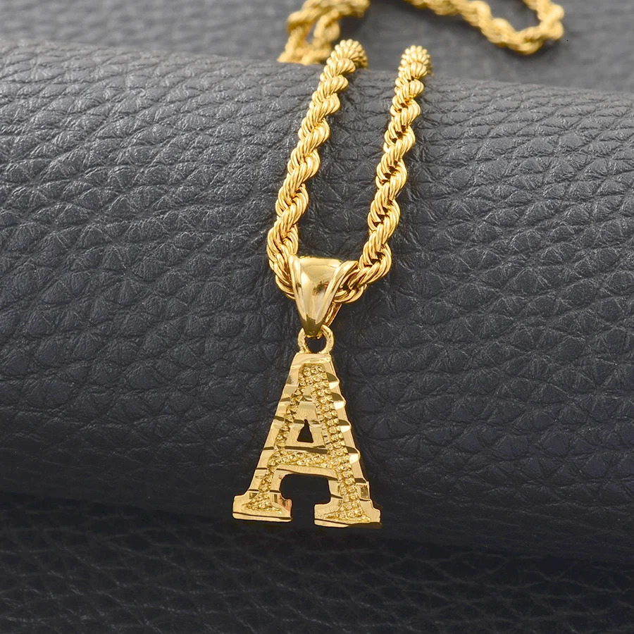 Anniyo A-Z Letters Necklace Men Gold Plated Initial Pendant Rope Chain English Letter Jewelry Alphabet African 058002B 260302
