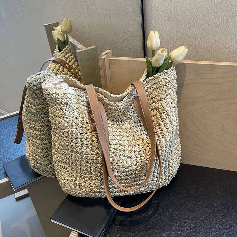 Large Capacity Summer Straw Shoulder Bag Handmade Handbag Tote for Women Travel Beach Shopping Pack Holiday Style XJ260306