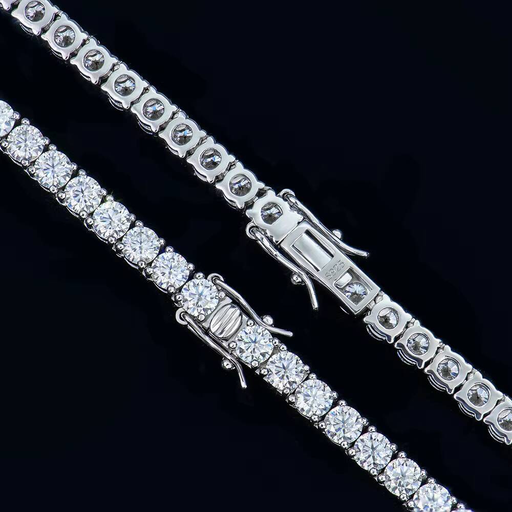 Wholesale Unisex Trendy Jewelry 925 Sterling Silver Gra Certificate Vvs 4mm Moissanite Diamond Moissanite Tennis Chain Necklace
