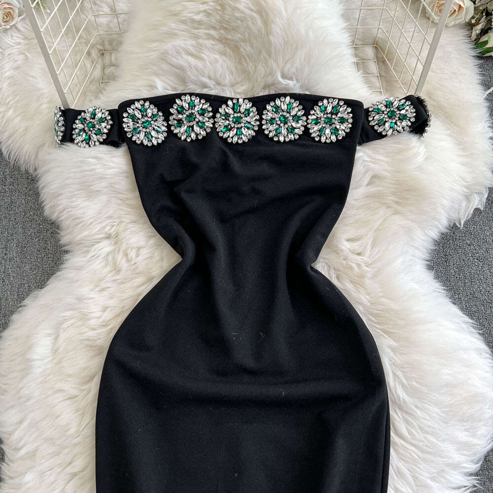 2026 designer luxury celebrity sexy strapless backless black women's dress A12 waist cinching slimming skirt