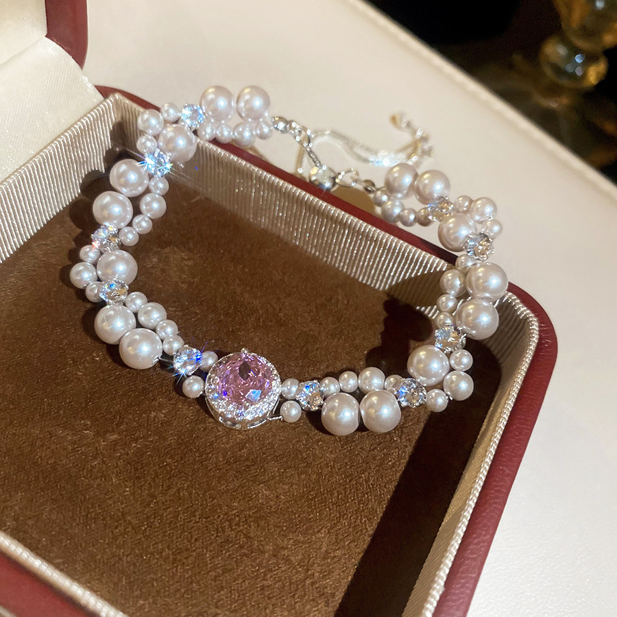French-style zircon round pearl beaded vintage niche style bracelet, light luxury and high-end feel jewelry for women - view 6
