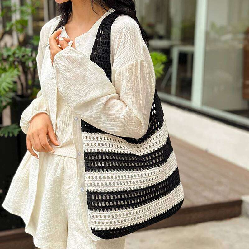 Summer Shoulder Bags for Women Fashion Striped Woven Seaside Beach Vacation Travel Handbags Female Shopping Totes Purse XJ260306