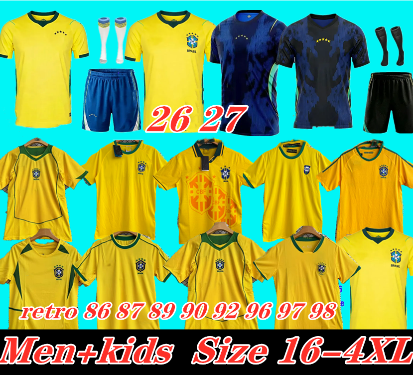 3XL 4XL 2026 Brasil VINI JR soccer jerseys 26 27 2002 1970 1998 1997 Ronaldinho retro shirt Carlos Romario Ronaldo 2004 1994 BraziLS 2006 RIVALDO ADRIANO 2000 PELE