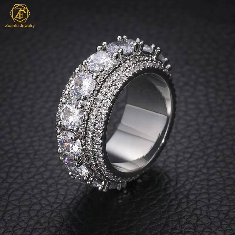 Customize OEM/ODM Jewelry Factory Wholesale Iced Out Moissanite Diamond Real Gold Plated 925 Sterling Silver Mens Hip Hop Ring