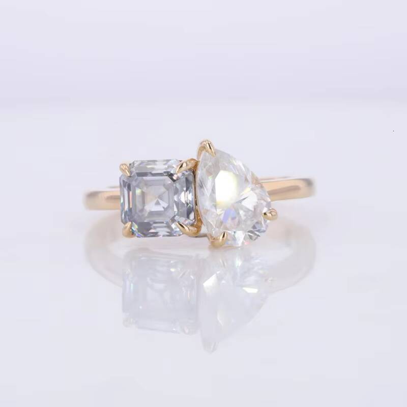 Starsgem 10K Solid Yellow Gold Toi Et Moi Ring Moissanite Two Stone Ring