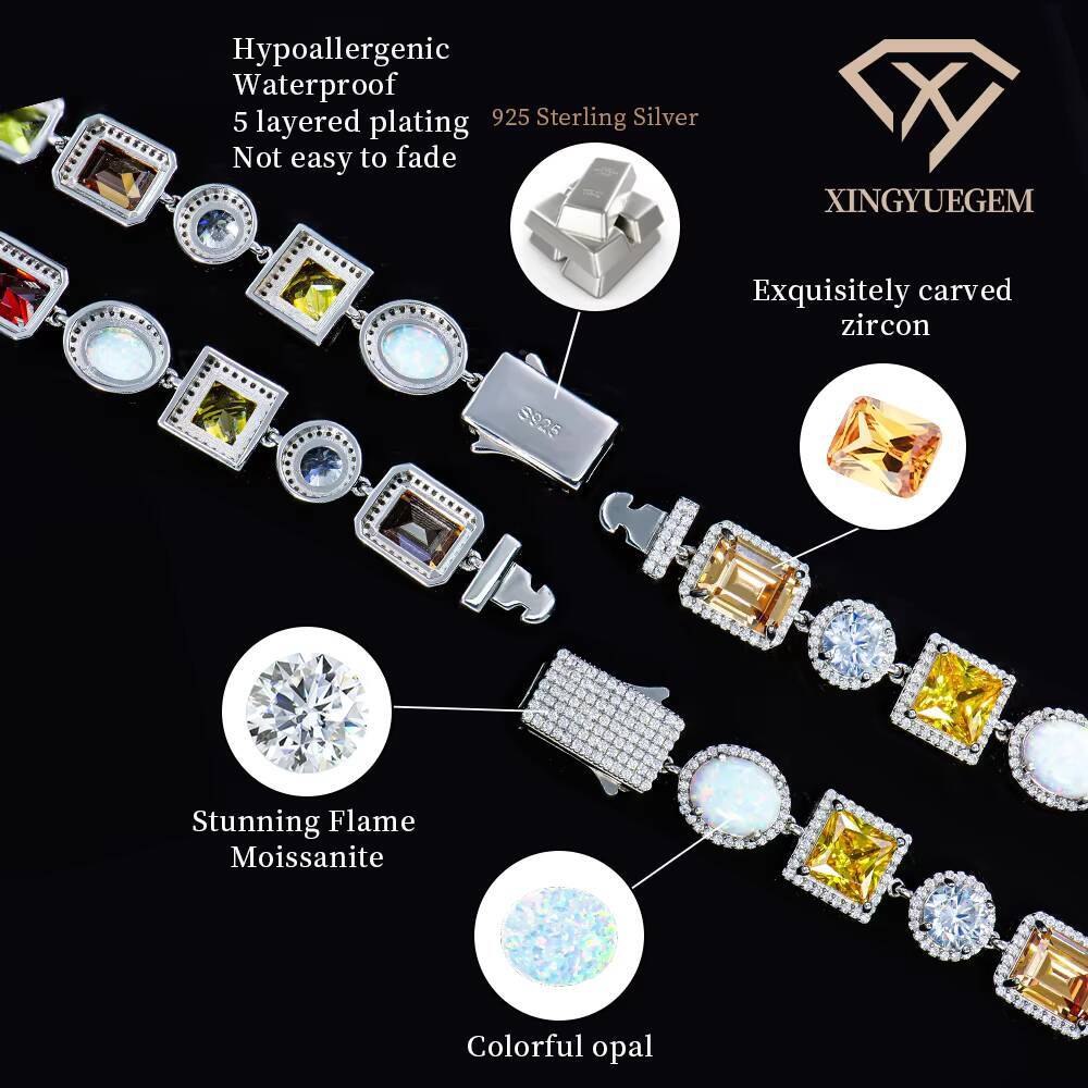 Custom Personalized High End Gemstone Fashion Jewelry 925 Sterling Silver Chunky Zircon Color Tennis Chain Necklace for Women