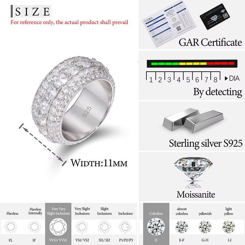 Wholesale Sparking Vvs Moissanite Diamond Ring Round Cut 925 Silver Hip Hop Jewelry Engagement Wedding Rings
