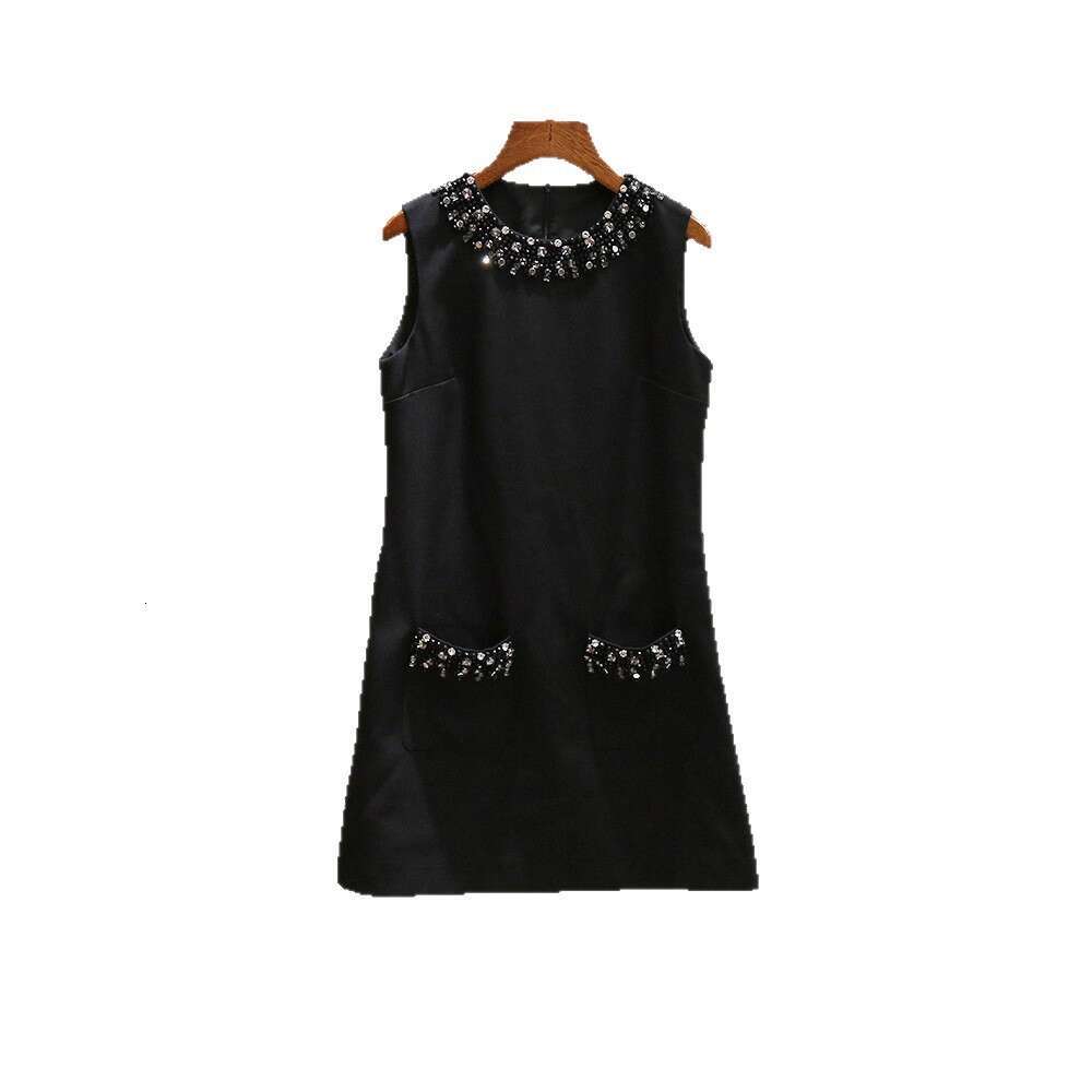 2026 Spring and Summer New High end Elegant Round Neck Thick Beaded Sleeveless A-line Slimming Dress for Children