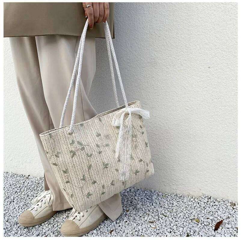 2024 New Summer Women Fashion Woven Handbags For Female All-Match Portable Bucket Bag Luxury Designer Handbag Picnic Bags XJ260306