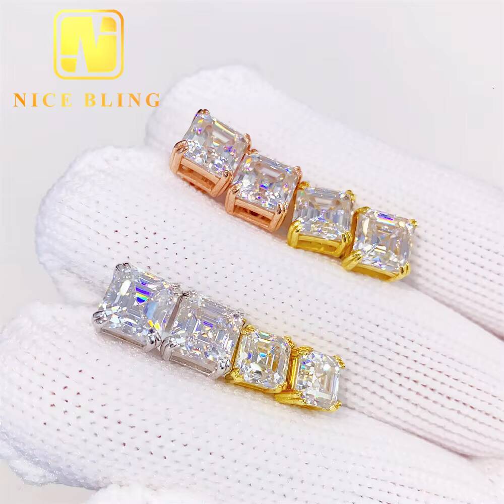 925 Sterling Silver Luxury VVS GRA Gertificate Asscher Cut Men Women Custom Fine Jewelry Moissanite Stud Earrings