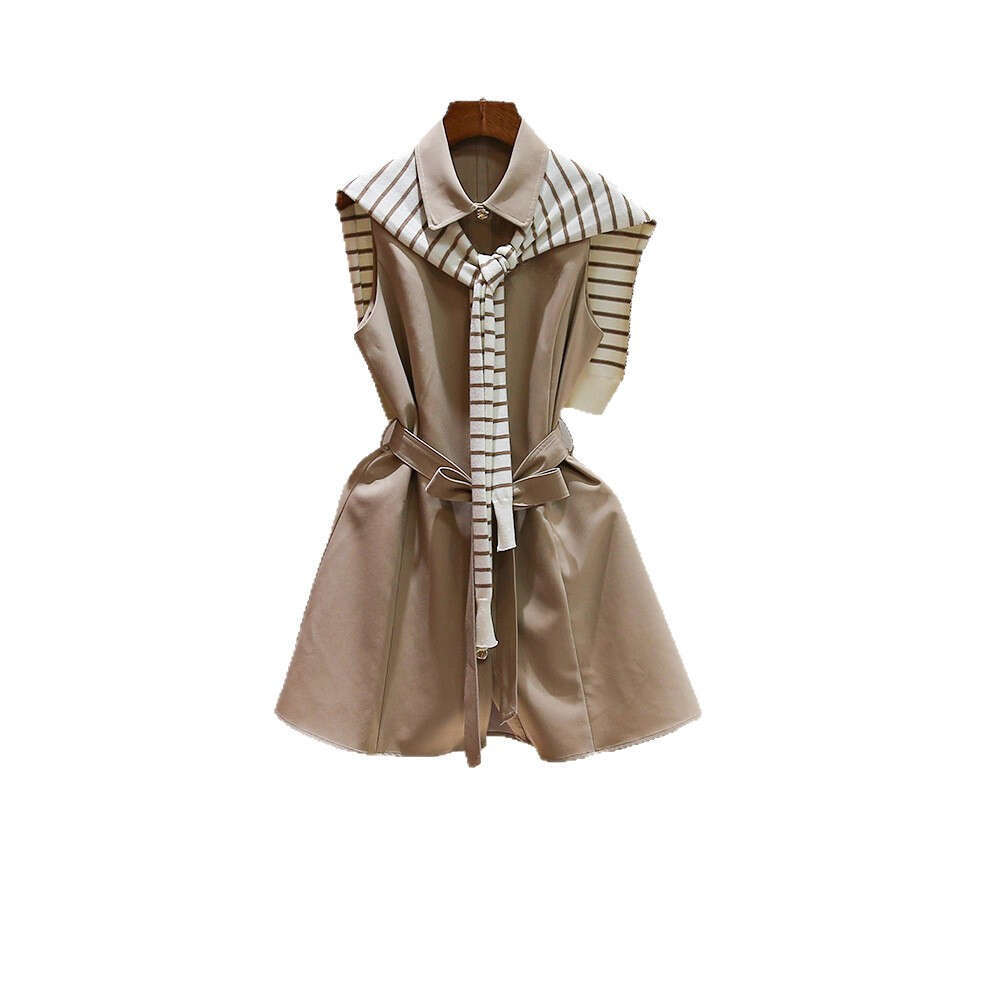 2026 high-end women's autumn new elegant knitted striped shawl straight tube sleeveless women's vest