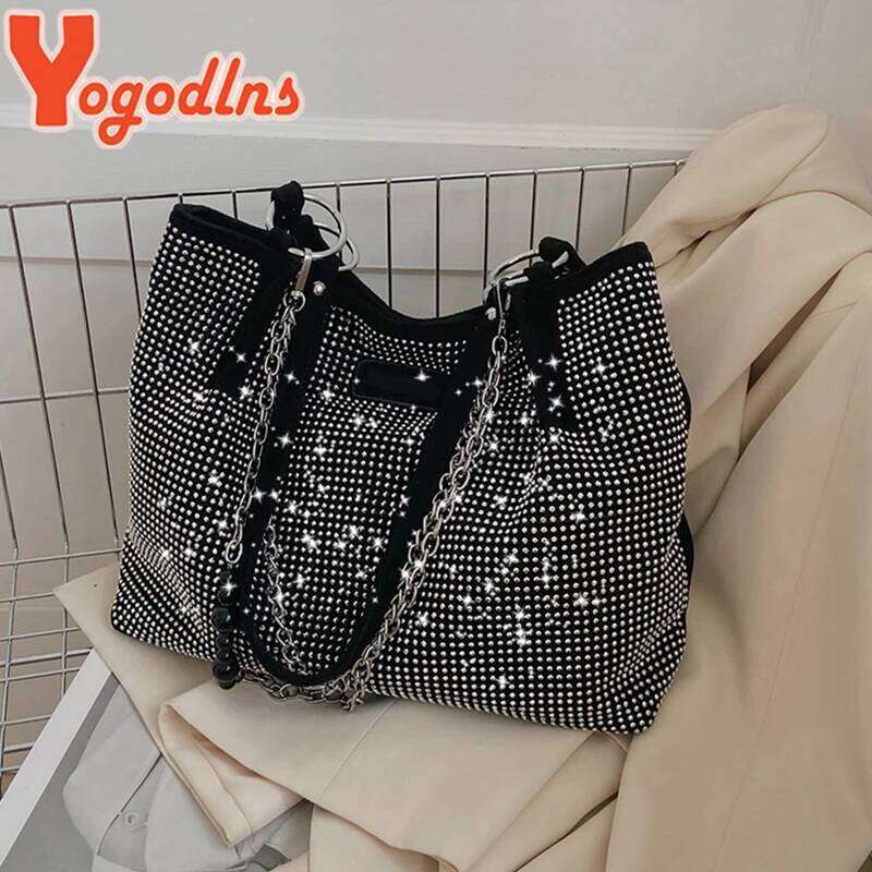Yogodlns Luxury Rhinestone Bucket For Women Fashion Brands Shouldr Trendy Underarm Bag Shopping Handbag Purse Bolsa XJ260306
