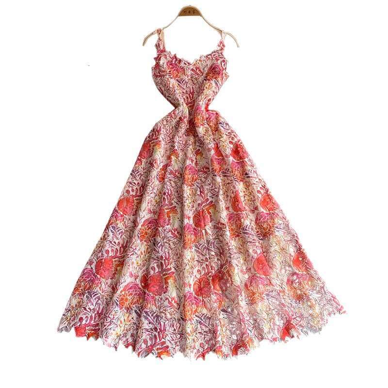 2026 A12 French court style women's vest skirt summer water-soluble lace hollow waist designer