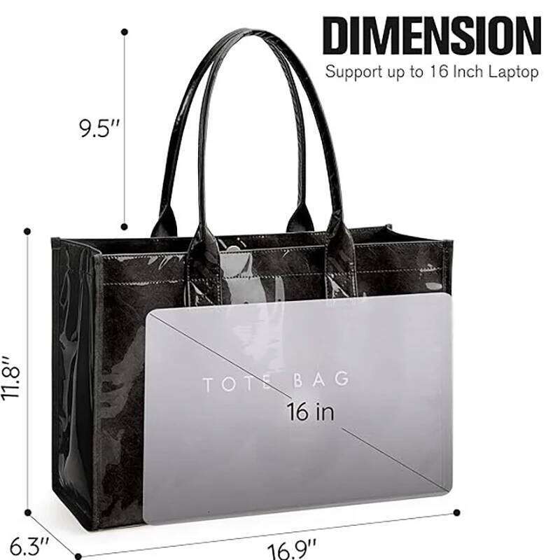 Laptop Storage Pvc Tote Bag,Waterproof Clear Kraft Paper Shoulder Bag,Large Capacity Bookbag,Women Shopper Work Commuter Handbag XJ260306