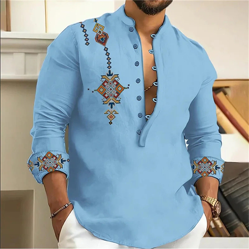 15-color mens shirt tribe pattern printing retro geometry leads outdoor street long-sleeved shirt super large size XS-6XL 260227