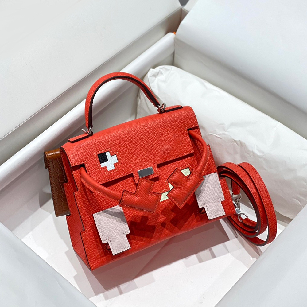 Luxury Designer Pink Pixel Doll Picto Handbag Style Top Handle Bag Cute Mosaic Robot Face with Detachable Mini Backpack Genuine Leather Crossbody Satchel for Women