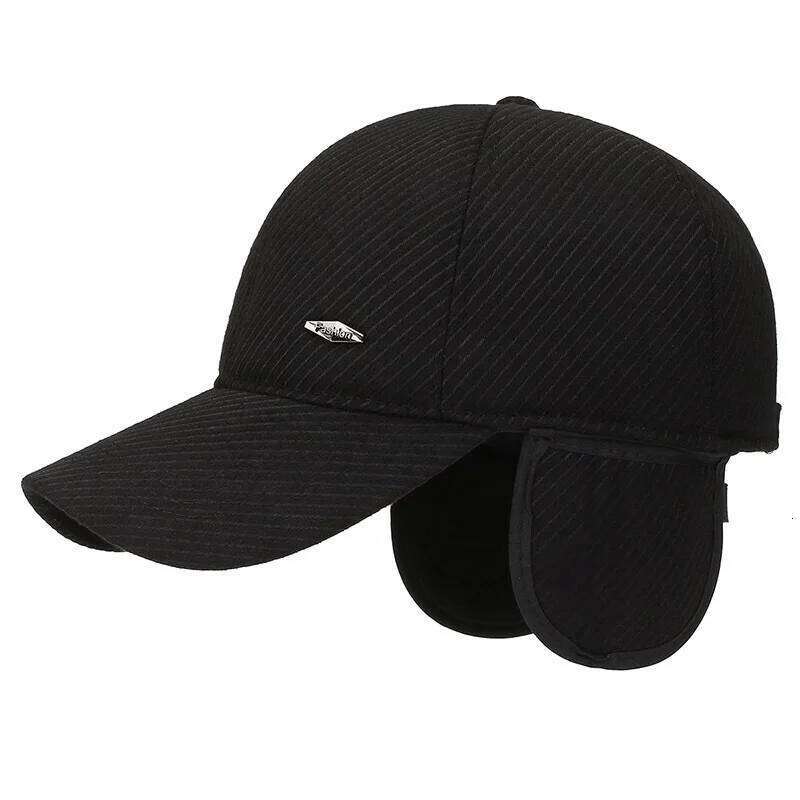 FS Black Winter Baseball Cap With Earflaps Plus Plush Warm Women Hats Cotton Outdoor Windproof Golf Hat For Men Casquette Homme Y260304