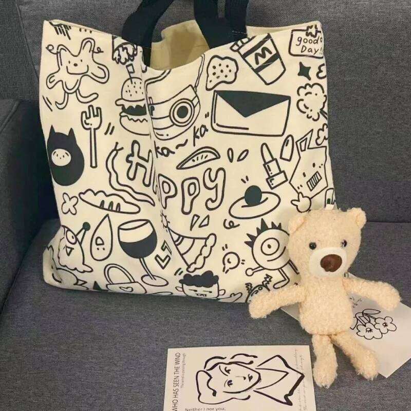 Korean Version of The Female College Students Cute Class Shoulder Bag Large Capacity Tote Graffiti Canvas Backpack XJ260306