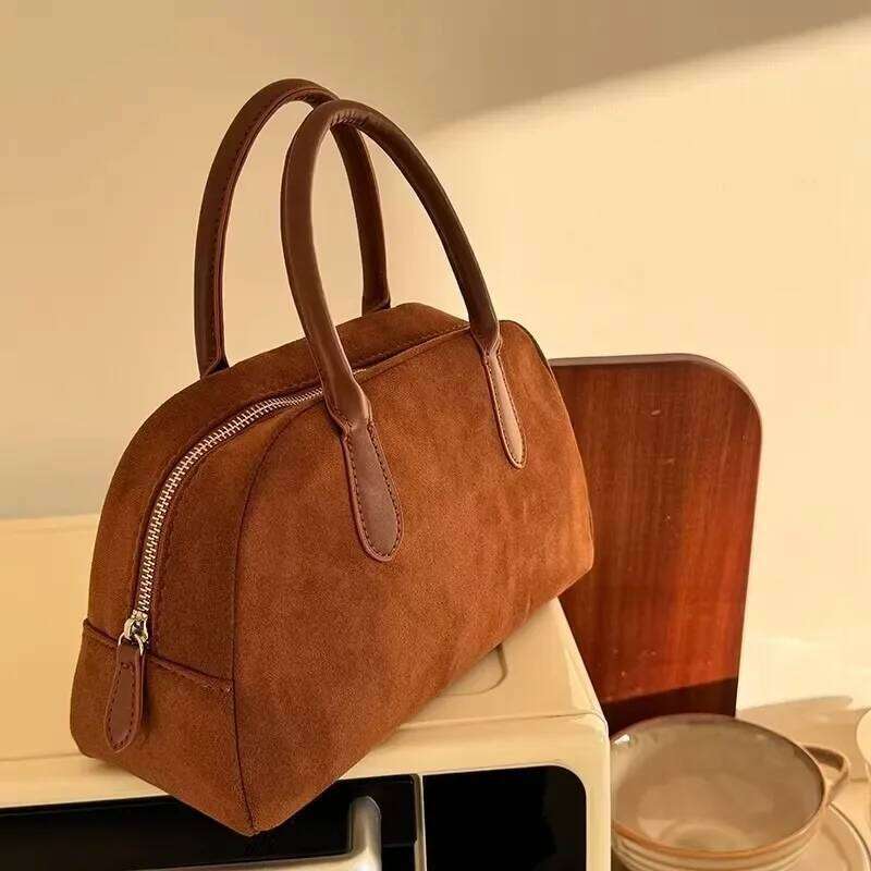 Brown Vintage Suede Tote High Quality Designer Luxury Boston Handbag 2025 Winter New in Women's Bags Korean Hand Bag Ladies XJ260306