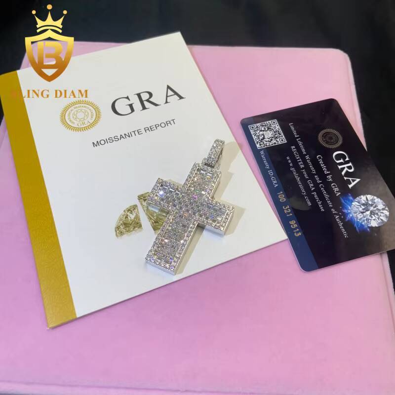 Past Diamond Test Hip Hop Style Cross Moissanite Pendant Charm Solid 925 Silver VVS Moissanite Jewelry Iced Out Cross Pendant