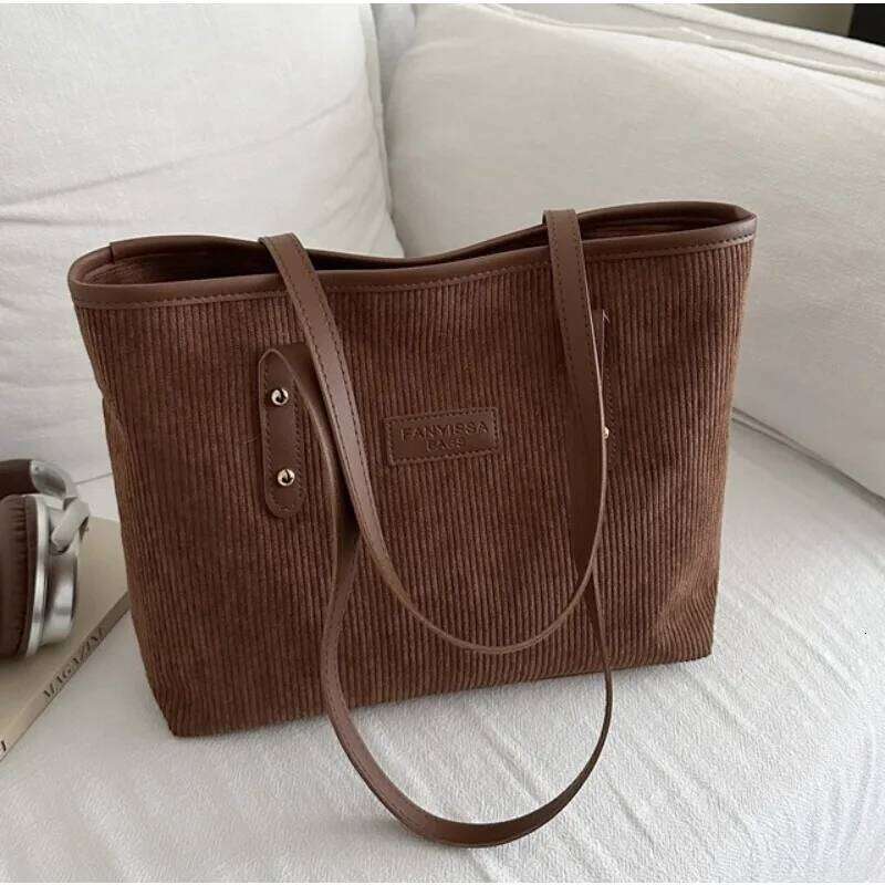 Women Versatile Shoulder Large Capacity Corduroy Casual Tote Handle for Commute Simple pure colour Female Stroage Bag XJ260306