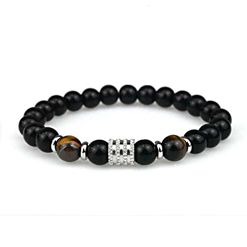 Luxury Brand Designer Jewelry European And American Ins Stainless Bracelet Steel 10mm Natural Stone Bracelet Tiger Eye Obsidian Men's Bracelet
