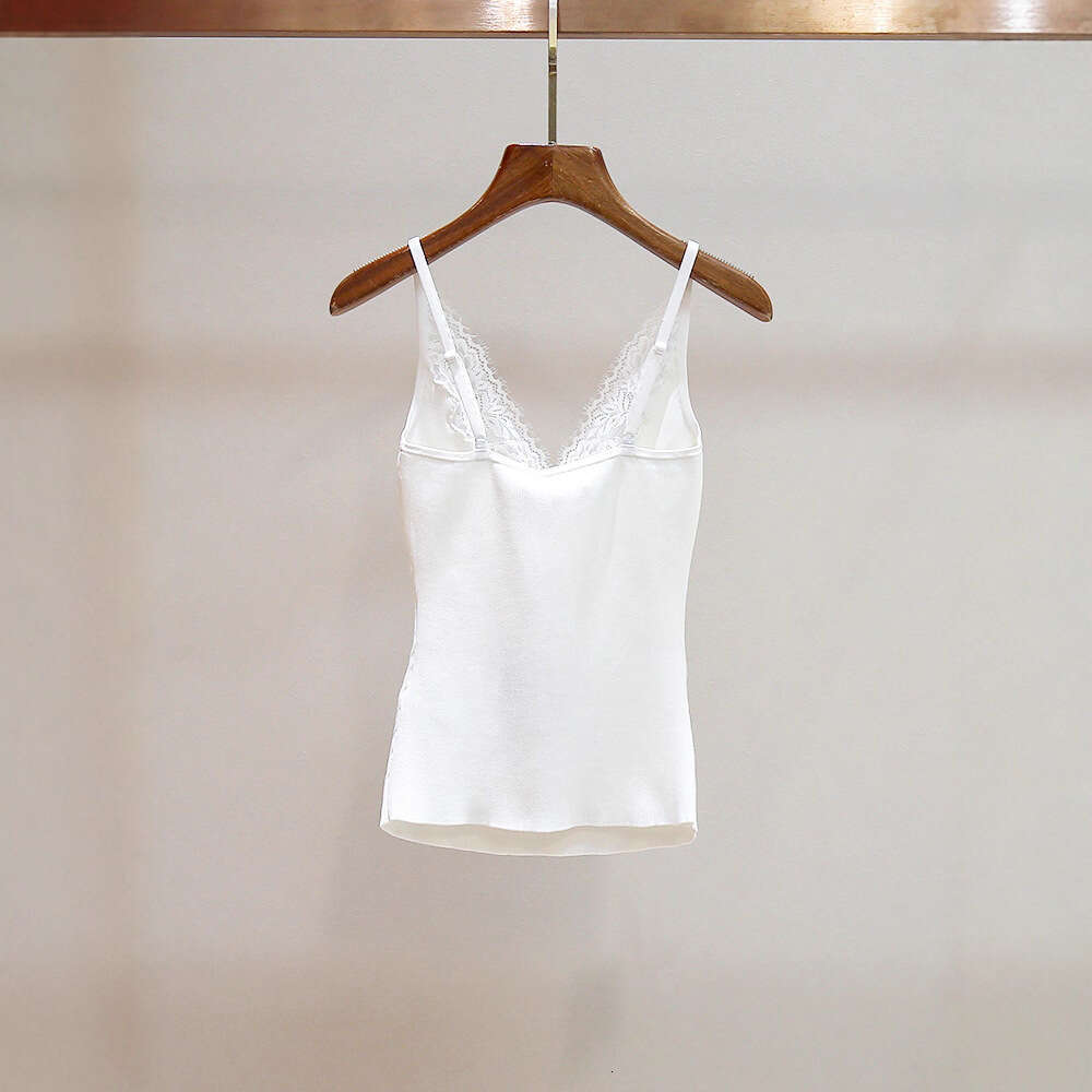 2026 spring and summer new designer French sexy lace patch rhinestone slim knit vest