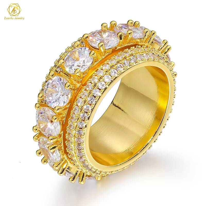 Customize OEM/ODM Jewelry Factory Wholesale Iced Out Moissanite Diamond Real Gold Plated 925 Sterling Silver Mens Hip Hop Ring