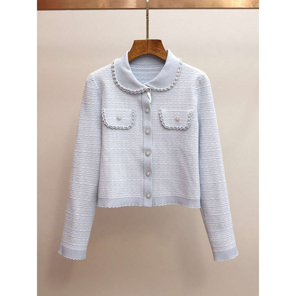 2026 Designer High end Women's Spring New Style Small Fragrant Bead Doll Collar A13 Top pleated Skirt Knitted Set