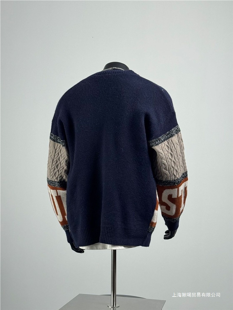 Luxury Brand Designer Clothes New Autumn Winter Color-Blocked Jacquard Knit Sweater, Casual V-Neck Cardigan, Versatile Jacket, Loose And Fashionable T